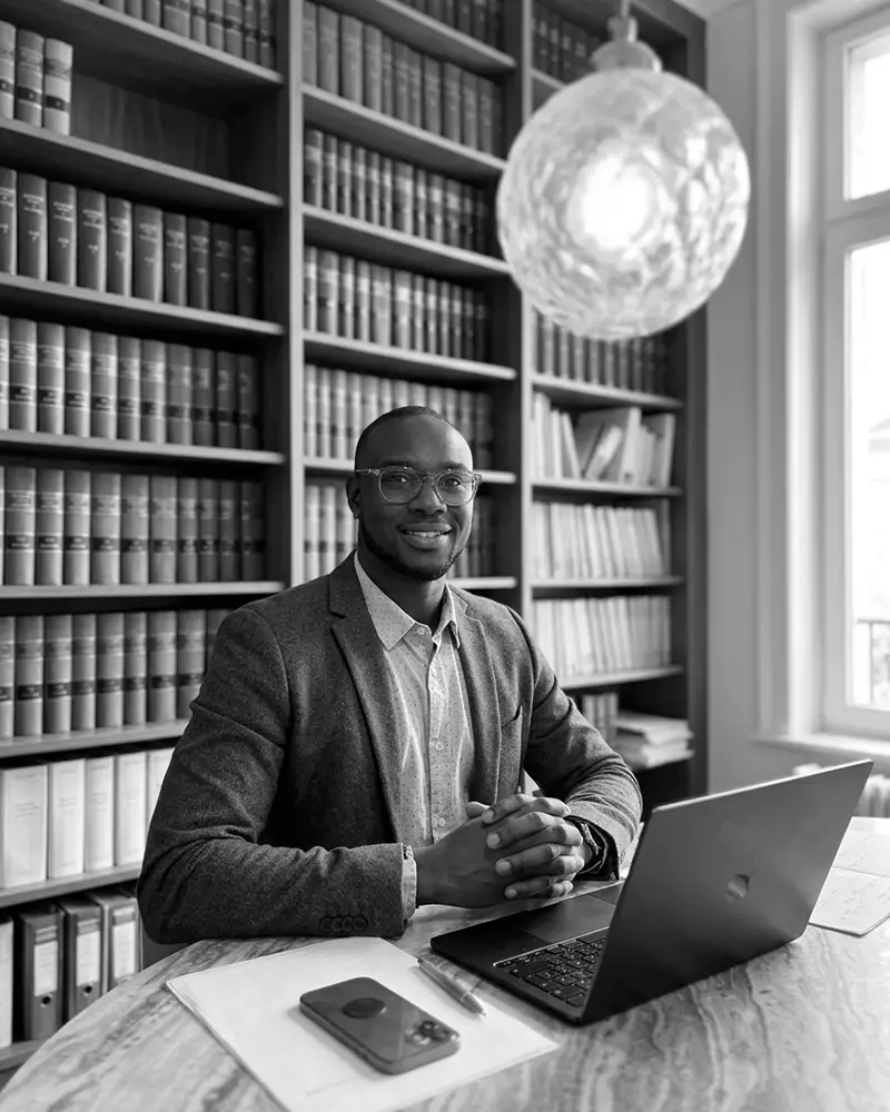 Maître Demba MBOW, avocat au Barreau de Besançon, dans son cabinet